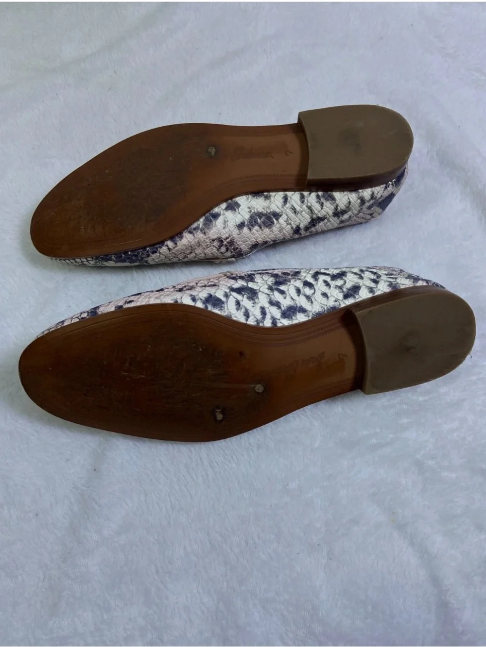 Sam Edelman Navy & Cream Snake-Print Loafers with Gold Bit